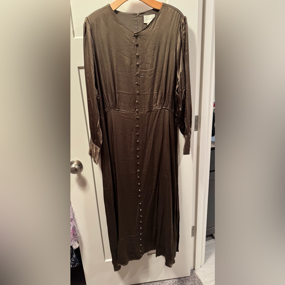 Veiled Elegant Olive Green button Down Dress- XXL